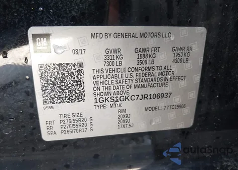 2018 GMC Yukon Xl C1500 Slt from USA, damaged, VIN 1GKS1GKC7JR106937